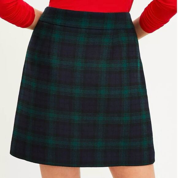 Loft Petite Plaid Button Trim Shift Skirt 10P Green Blue - Picture 2 of 11